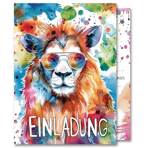 Hierein Einladungskarten Kindergeburtstag Junge, Aquarell Löwe 12 Stück Stylishe Einladungskarten Geburtstag für Mädchen Einladungskarten Kindergeburtstag, Einladung Kindergeburtstag von Hierein