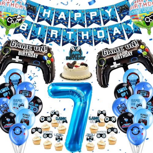 Hierein Videospiel Geburtstag Deko Set 7 Jahre, 37 Pcs Gaming Controller Luftballons Geburtstagsdeko Jungen, Folienballons Kindergeburtstag Deko für Jungen Mädchen, Geburtstag Spielthemen Party von Hierein