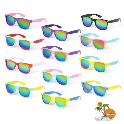 12 Pack Kinder Sonnenbrillen Set, Neon Sonnenbrillen für Kinder 3-8 Jahren Mädchen, Bunte Party Sonnenbrille Kinder, Lustig Party Brille für Sommerstrand Pool Party Geburtstagspartys Party Zubehör von Hifot