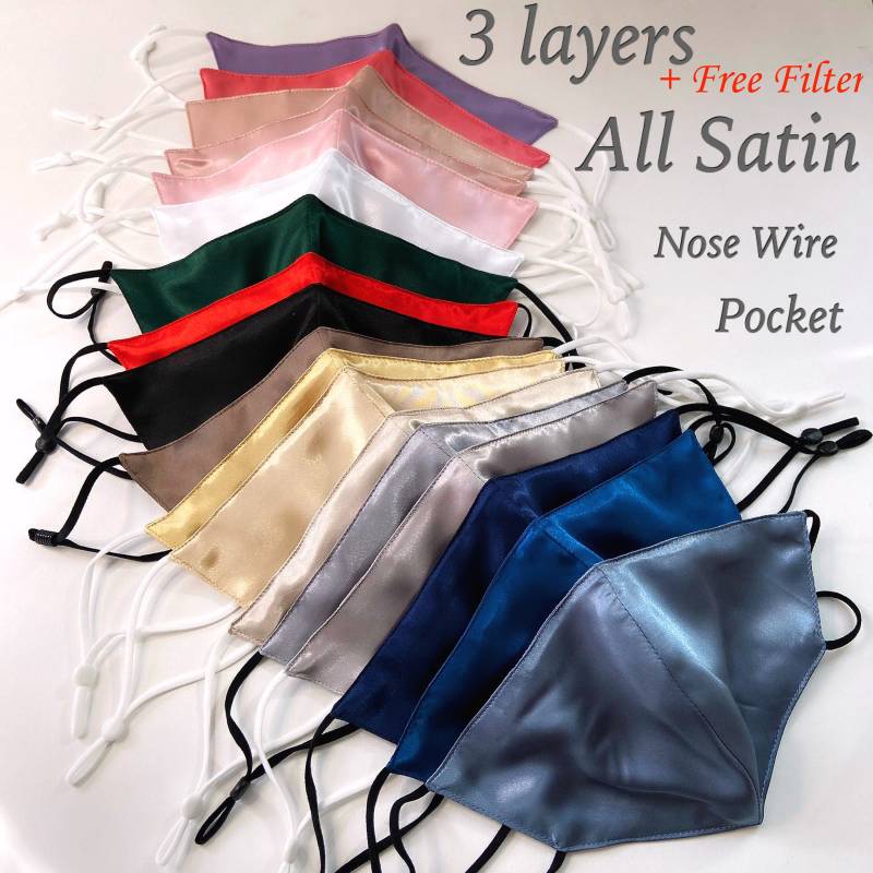 Bulk Gesichtsmaske Sale Hochzeitsmasken Satin Brautjungfern Satinmasken 3 Lagen Nasendraht Taschenfrei Filter von HigginsCreek6