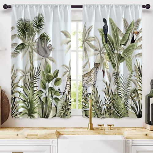 Highdi 2 Stück Kurzgardine Modern Wohnzimmer Küchen, 3D Printing Kurzer Vorhang Fenster Durchscheinend Fenstergardinen, Bistrogardine Stab Tasche Halbe Fenster Behandlung (Tropische Tiere,W80xL100cm) Highdi 2 Stück Kurzgardine Modern Wohnzimmer Küchen, 3D Printing Kurzer Vorhang Fenster Durchscheinend Fenstergardinen, Bistrogardine Stab Tasche Halbe Fenster Behandlung (Tropische Tiere,W80xL100cm) von Highdi