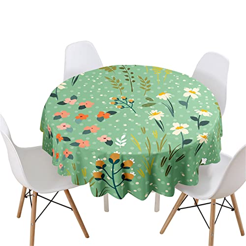 Highdi 3D Blumen Druck Rund Tischdecke Abwaschbar, Wasserdicht Lotuseffekt Antifouling Rund Tischdecken Polyester Tischtuch für Home Küche Dekoration Garten (Durchmesser 180cm,Grüne Blumen) von Highdi