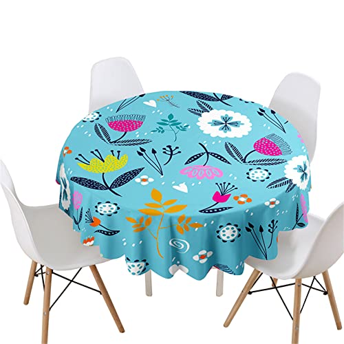 Highdi 3D Blumen Rund Tischdecke Abwaschbar, Wasserdicht Lotuseffekt Antifouling Rund Tischdecken Polyester Tischtuch für Home Küche Dekoration Garten (Blaues Gekritzel,Durchmesser 160cm) von Highdi