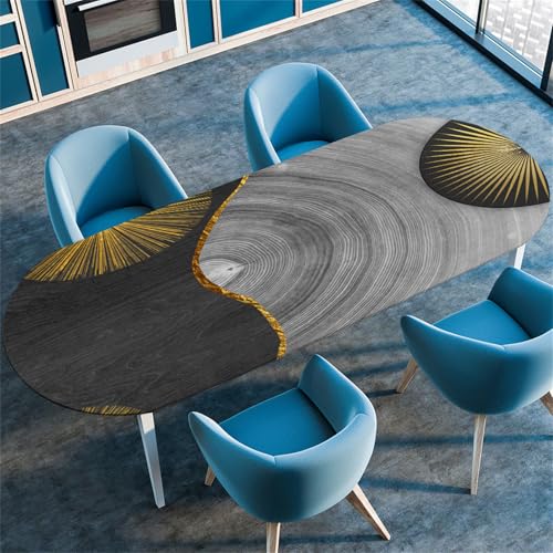 Highdi 3D Elastische Tischdecke Oval Abwaschbar, Spanntischdecke Oval Gartentischdecke Outdoor Oval Tischdecke mit Gummizug für Esszimmer, Küche (107x152cm(42"x60"),Modern 3) von Highdi