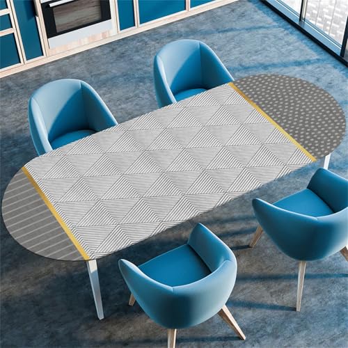 Highdi 3D Elastische Tischdecke Oval Abwaschbar, Spanntischdecke Oval Gartentischdecke Outdoor Oval Tischdecke mit Gummizug für Esszimmer, Küche (Kunst Plaid 5,132x274cm(52"x108")) von Highdi