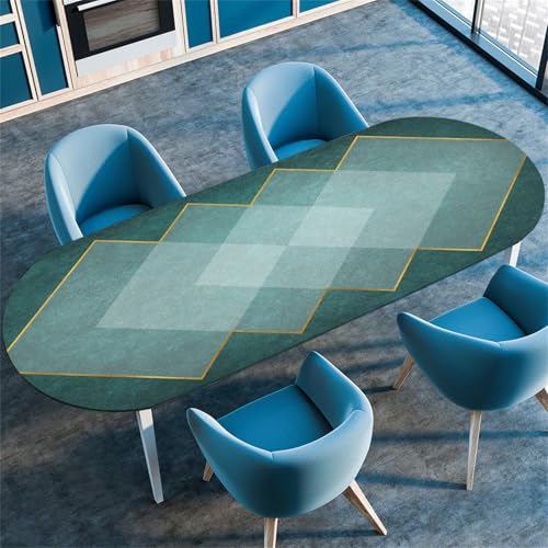 Highdi 3D Elastische Tischdecke Oval Abwaschbar, Spanntischdecke Oval Gartentischdecke Outdoor Oval Tischdecke mit Gummizug für Esszimmer, Küche (Kunst Plaid 7,107x165cm(42"x65")) von Highdi