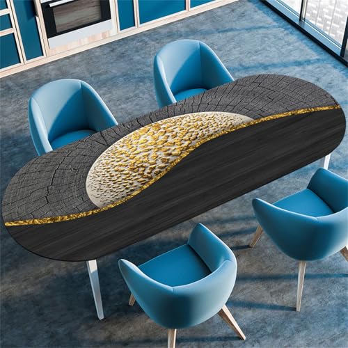 Highdi 3D Elastische Tischdecke Oval Abwaschbar, Spanntischdecke Oval Gartentischdecke Outdoor Oval Tischdecke mit Gummizug für Esszimmer, Küche (Weinlese-Marmor 4,122x173m(48"x68")) von Highdi