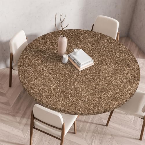 Highdi 3D Elastische Tischdecke Rund Abwaschbar, Spanntischdecke Rund Gartentischdecke Outdoor Round Tischdecke mit Gummizug für Esszimmer, Küche und Picknick (110cm,Sandstein 2) von Highdi