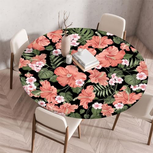 Highdi 3D Elastische Tischdecke Rund Abwaschbar, Spanntischdecke Rund Gartentischdecke Outdoor Round Tischdecke mit Gummizug für Esszimmer, Küche und Picknick (70cm,Kunstblume 10) von Highdi