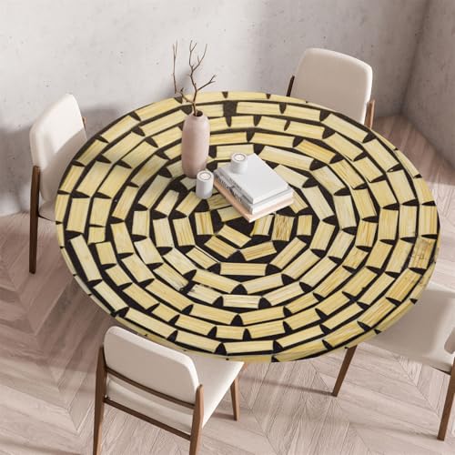 Highdi 3D Elastische Tischdecke Rund Abwaschbar, Spanntischdecke Rund Gartentischdecke Outdoor Round Tischdecke mit Gummizug für Esszimmer, Küche und Picknick (70cm,Roter Ziegelstein 8) von Highdi