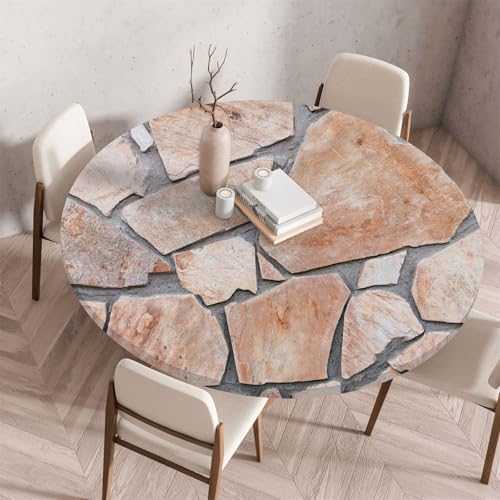 Highdi 3D Elastische Tischdecke Rund Abwaschbar, Spanntischdecke Rund Gartentischdecke Outdoor Round Tischdecke mit Gummizug für Esszimmer, Küche und Picknick (70cm,Sandstein 10) von Highdi