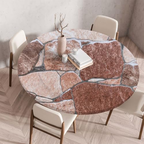 Highdi 3D Elastische Tischdecke Rund Abwaschbar, Spanntischdecke Rund Gartentischdecke Outdoor Round Tischdecke mit Gummizug für Esszimmer, Küche und Picknick (70cm,Sandstein 9) von Highdi