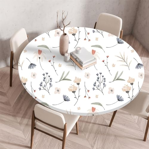 Highdi 3D Elastische Tischdecke Rund Abwaschbar, Spanntischdecke Rund Gartentischdecke Outdoor Round Tischdecke mit Gummizug für Esszimmer, Küche und Picknick (80cm,Blumen Laub) von Highdi