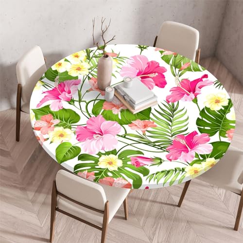 Highdi 3D Elastische Tischdecke Rund Abwaschbar, Spanntischdecke Rund Gartentischdecke Outdoor Round Tischdecke mit Gummizug für Esszimmer, Küche und Picknick (80cm,Kunstblume 9) von Highdi