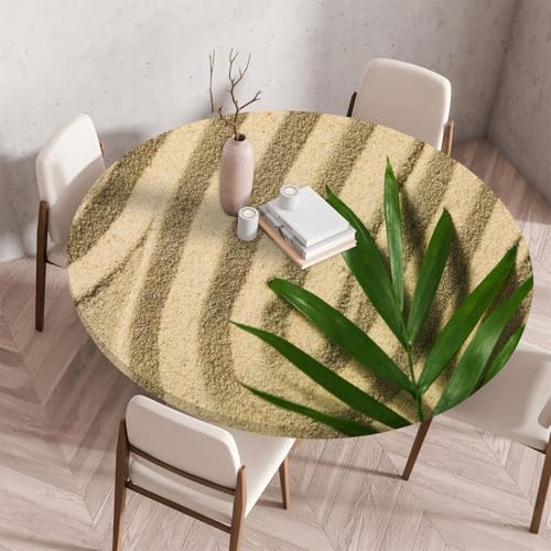 Highdi 3D Elastische Tischdecke Rund Abwaschbar, Spanntischdecke Rund Gartentischdecke Outdoor Round Tischdecke mit Gummizug für Esszimmer, Küche und Picknick (80cm,Sandstein 5) von Highdi