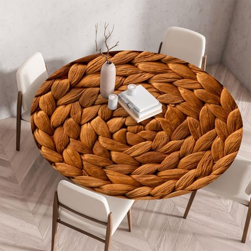 Highdi 3D Elastische Tischdecke Rund Abwaschbar, Spanntischdecke Rund Gartentischdecke Outdoor Round Tischdecke mit Gummizug für Esszimmer, Küche und Picknick (80cm,Sandstein 6) von Highdi