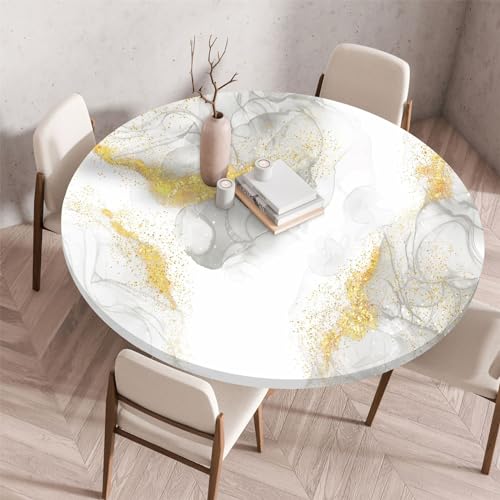 Highdi 3D Elastische Tischdecke Rund Abwaschbar, Spanntischdecke Rund Gartentischdecke Outdoor Round Tischdecke mit Gummizug für Esszimmer, Küche und Picknick (Stein C,100cm) von Highdi