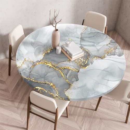 Highdi 3D Elastische Tischdecke Rund Abwaschbar, Spanntischdecke Rund Gartentischdecke Outdoor Round Tischdecke mit Gummizug für Esszimmer, Küche und Picknick (Stein D,80cm) von Highdi