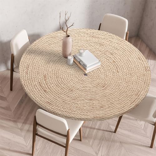 Highdi 3D Elastische Tischdecke Rund Abwaschbar, Spanntischdecke Rund Gartentischdecke Outdoor Round Tischdecke mit Gummizug für Esszimmer, Küche und Picknick (Stricken 1,60cm) von Highdi