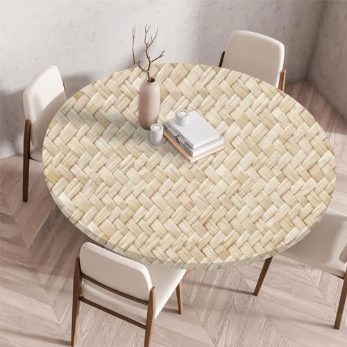 Highdi 3D Elastische Tischdecke Rund Abwaschbar, Spanntischdecke Rund Gartentischdecke Outdoor Round Tischdecke mit Gummizug für Esszimmer, Küche und Picknick (Stricken 3,70cm) von Highdi