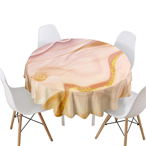 Highdi 3D Marmor Rund Tischdecke Abwaschbar, Wasserdicht Lotuseffekt Antifouling Rund Tischdecken Polyester Tischtuch für Home Küche Dekoration Garten (Durchmesser 90cm,Funkelnder rosa Marmor) von Highdi