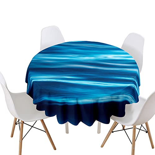 Highdi 3D Seewasser Rund Tischdecke Abwaschbar, Wasserdicht Lotuseffekt Antifouling Rund Tischdecken Polyester Tischtuch für Home Küche Dekoration Garten (Durchmesser 160cm,Eleganter blau See) von Highdi