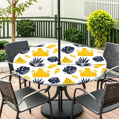 Highdi 3D Tischdecke mit Loch in der Mitte, Abwaschbar Rund Tischdecke mit Fleckenschutz Outdoor Tischdecke mit Gummizug Gartentischdecke für Küche und Picknick (Ahornblatt 4,M) von Highdi