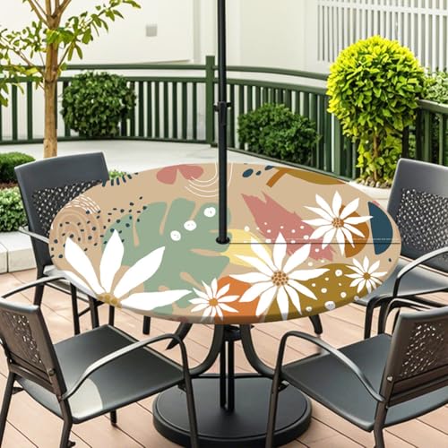 Highdi 3D Tischdecke mit Loch in der Mitte, Abwaschbar Rund Tischdecke mit Fleckenschutz Outdoor Tischdecke mit Gummizug Gartentischdecke für Küche und Picknick (Ahornblatt 6,M) von Highdi