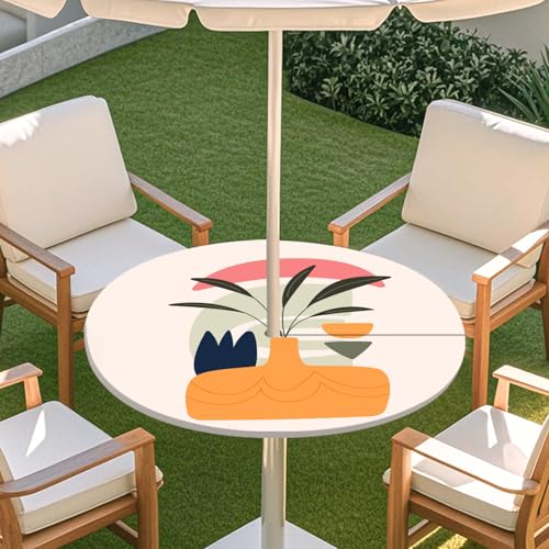 Highdi 3D Tischdecke mit Loch in der Mitte, Abwaschbar Rund Tischdecke mit Fleckenschutz Outdoor Tischdecke mit Gummizug Gartentischdecke für Küche und Picknick (Botanische Kunst 3,L) von Highdi