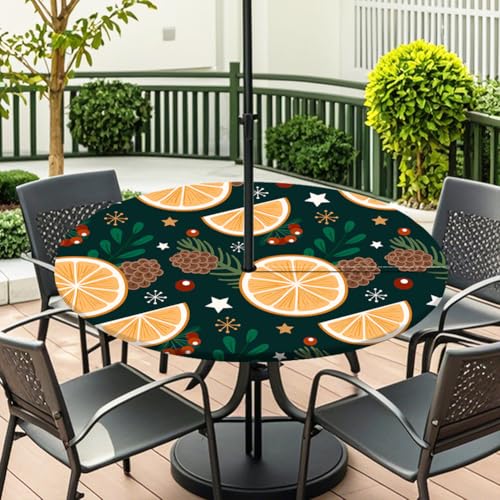 Highdi 3D Tischdecke mit Loch in der Mitte, Abwaschbar Rund Tischdecke mit Fleckenschutz Outdoor Tischdecke mit Gummizug Gartentischdecke für Küche und Picknick (Gelbe Zitrone 1,S) von Highdi