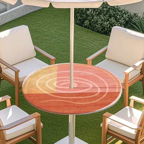 Highdi 3D Tischdecke mit Loch in der Mitte, Abwaschbar Rund Tischdecke mit Fleckenschutz Outdoor Tischdecke mit Gummizug Gartentischdecke für Küche und Picknick (Kunst Ästhetik G,M) von Highdi