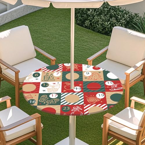 Highdi 3D Tischdecke mit Loch in der Mitte, Abwaschbar Rund Tischdecke mit Fleckenschutz Outdoor Tischdecke mit Gummizug Gartentischdecke für Küche und Picknick (L,Farbblockierung 6) von Highdi