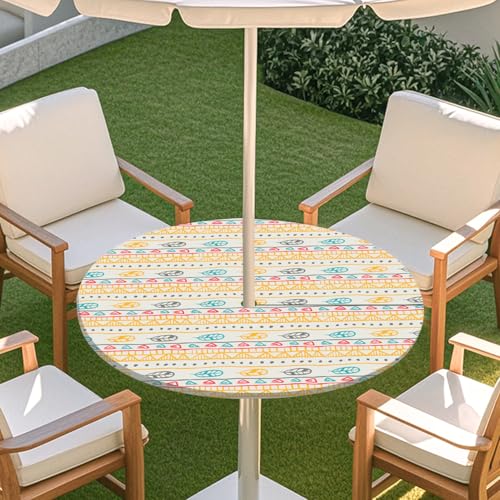 Highdi 3D Tischdecke mit Loch in der Mitte, Abwaschbar Rund Tischdecke mit Fleckenschutz Outdoor Tischdecke mit Gummizug Gartentischdecke für Küche und Picknick (L,Geometrische Blume 2) von Highdi