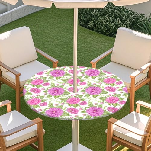 Highdi 3D Tischdecke mit Loch in der Mitte, Abwaschbar Rund Tischdecke mit Fleckenschutz Outdoor Tischdecke mit Gummizug Gartentischdecke für Küche und Picknick (L,Hübsche Blume G) von Highdi