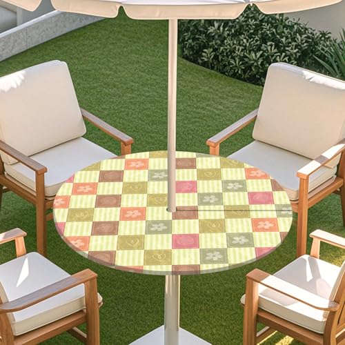 Highdi 3D Tischdecke mit Loch in der Mitte, Abwaschbar Rund Tischdecke mit Fleckenschutz Outdoor Tischdecke mit Gummizug Gartentischdecke für Küche und Picknick (M,Geometrische Blume 3) von Highdi