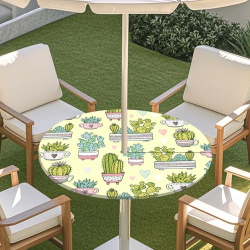 Highdi 3D Tischdecke mit Loch in der Mitte, Abwaschbar Rund Tischdecke mit Fleckenschutz Outdoor Tischdecke mit Gummizug Gartentischdecke für Küche und Picknick (M,Grünes Blatt C) von Highdi