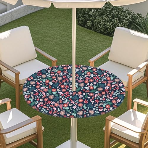 Highdi 3D Tischdecke mit Loch in der Mitte, Abwaschbar Rund Tischdecke mit Fleckenschutz Outdoor Tischdecke mit Gummizug Gartentischdecke für Küche und Picknick (M,Werk B) von Highdi