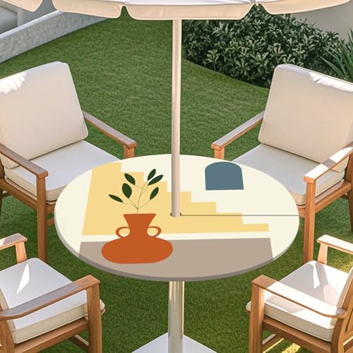 Highdi 3D Tischdecke mit Loch in der Mitte, Abwaschbar Rund Tischdecke mit Fleckenschutz Outdoor Tischdecke mit Gummizug Gartentischdecke für Küche und Picknick (Nordisch 4,S) von Highdi