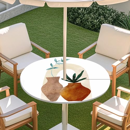 Highdi 3D Tischdecke mit Loch in der Mitte, Abwaschbar Rund Tischdecke mit Fleckenschutz Outdoor Tischdecke mit Gummizug Gartentischdecke für Küche und Picknick (Nordisch 6,L) von Highdi