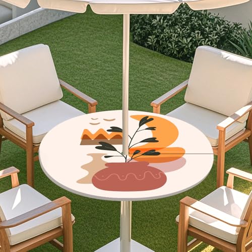 Highdi 3D Tischdecke mit Loch in der Mitte, Abwaschbar Rund Tischdecke mit Fleckenschutz Outdoor Tischdecke mit Gummizug Gartentischdecke für Küche und Picknick (Nordische Kunst 8,L) von Highdi