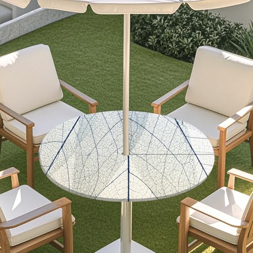 Highdi 3D Tischdecke mit Loch in der Mitte, Abwaschbar Rund Tischdecke mit Fleckenschutz Outdoor Tischdecke mit Gummizug Gartentischdecke für Küche und Picknick (S,Blätter 5) von Highdi