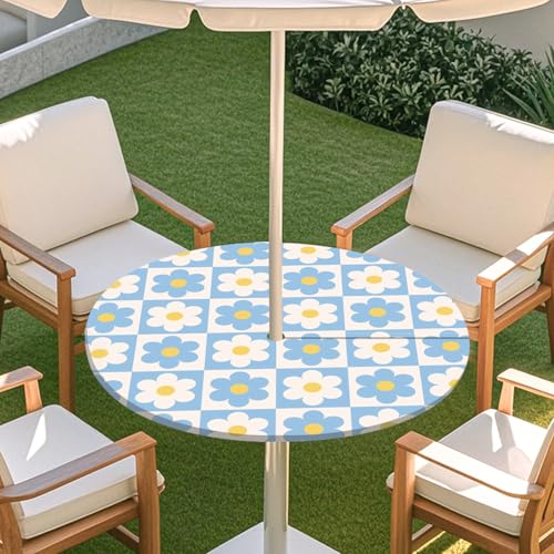 Highdi 3D Tischdecke mit Loch in der Mitte, Abwaschbar Rund Tischdecke mit Fleckenschutz Outdoor Tischdecke mit Gummizug Gartentischdecke für Küche und Picknick (S,Farbblockierung 10) von Highdi