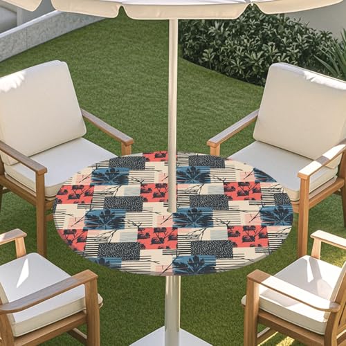 Highdi 3D Tischdecke mit Loch in der Mitte, Abwaschbar Rund Tischdecke mit Fleckenschutz Outdoor Tischdecke mit Gummizug Gartentischdecke für Küche und Picknick (S,Grünes Blatt I) von Highdi