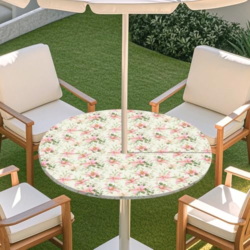 Highdi 3D Tischdecke mit Loch in der Mitte, Abwaschbar Rund Tischdecke mit Fleckenschutz Outdoor Tischdecke mit Gummizug Gartentischdecke für Küche und Picknick (S,Hübsche Blume E) von Highdi