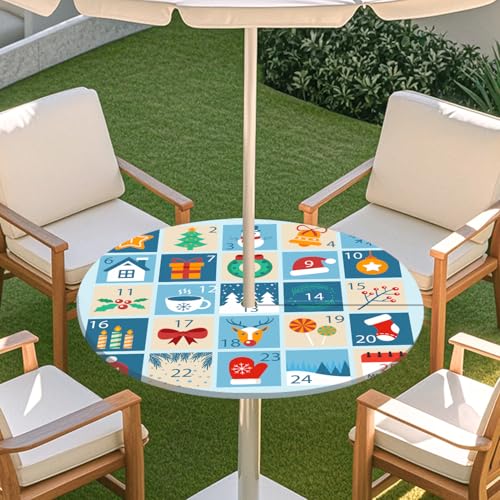 Highdi 3D Tischdecke mit Loch in der Mitte, Abwaschbar Rund Tischdecke mit Fleckenschutz Outdoor Tischdecke mit Gummizug Gartentischdecke für Küche und Picknick (S,Patchwork 3) von Highdi