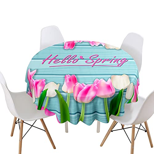 Highdi 3D Tulpen Rund Tischdecke Abwaschbar, Wasserdicht Lotuseffekt Antifouling Rund Tischdecken Polyester Tischtuch für Home Küche Dekoration Garten (Durchmesser 160cm,Blaue Planke) von Highdi