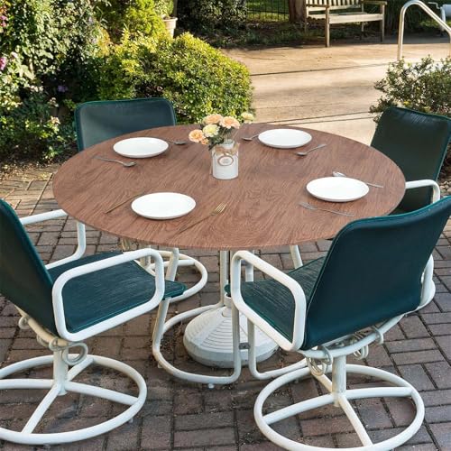 Highdi Elastische Tischdecke Rund Abwaschbar, PVC Spanntischdecke Rund Gartentischdecke Outdoor Round Tischdecke mit Gummizug für Esszimmer, Küche und Picknick (Hölzern,48in R(90-110cm)) von Highdi