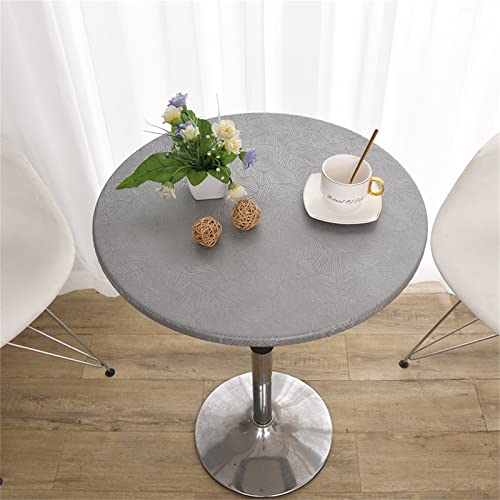 Highdi Elastische Tischdecke Rund Abwaschbar, Spanntischdecke Rund Gartentischdecke Outdoor Round Tischdecke mit Gummizug für Esszimmer, Küche und Picknick (90cm,Kiefer - Grau) von Highdi