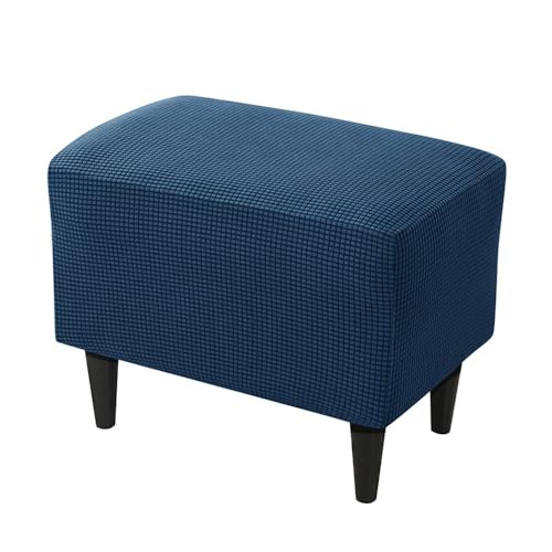 Highdi Ottomane Schonbezug Hockerbezug, Karierter Jacquardstoff Einfarbig Hocker Hussen für Fußhocker, Stretch Bezug Waschbar Ottomane Abdeckung Überzug Hocker Protector (Navy Blau) von Highdi