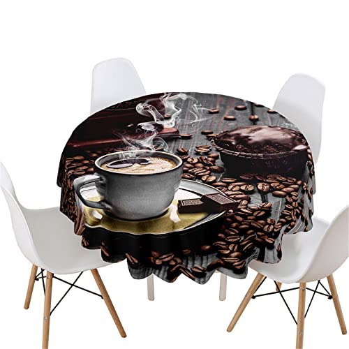 Highdi Rund Tischdecke Abwaschbar, 3D Kaffee Druck Wasserdicht Lotuseffekt Antifouling Rund Tischdecken Polyester Tischtuch für Küche Dekoration Garten (Durchmesser 90cm,Schokoladen Kaffee) von Highdi